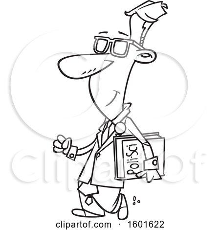 Clipart of a Cartoon Lineart Man Carrying a Political Science Book - Royalty Free Vector Illustration by toonaday