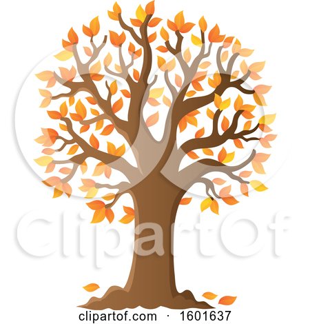 Clipart of a Tree with Falling Autumn Leaves - Royalty Free Vector Illustration by visekart