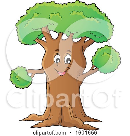 Clipart of a Tree Character Mascot - Royalty Free Vector Illustration by visekart