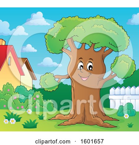 Clipart of a Tree Character Mascot in a Yard - Royalty Free Vector Illustration by visekart