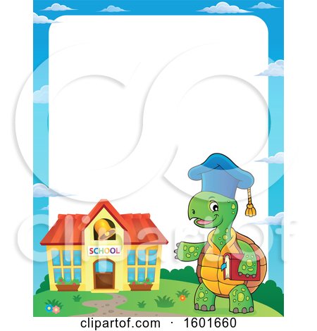 Clipart of a Border of a Cartoon Tortoise Turtle Professor Mascot Character near a School - Royalty Free Vector Illustration by visekart