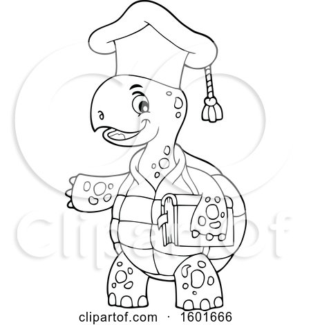Clipart of a Cartoon Lineart Tortoise Turtle Professor Mascot Character - Royalty Free Vector Illustration by visekart