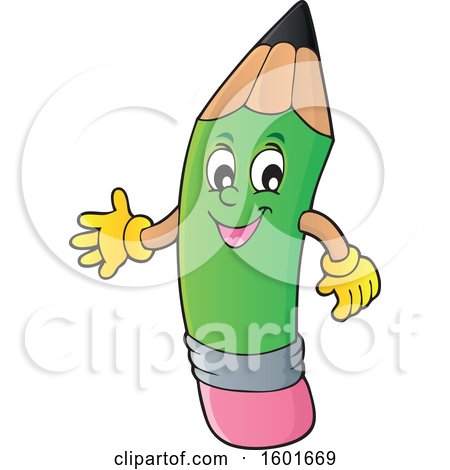 Clipart of a Green Pencil Mascot Character Presenting - Royalty Free Vector Illustration by visekart