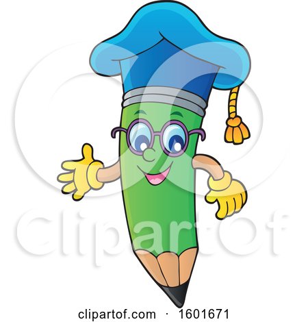 Clipart of a Green Pencil Professor Mascot Character Presenting - Royalty Free Vector Illustration by visekart