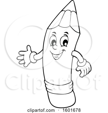 Clipart of a Lineart Pencil Mascot Character Presenting - Royalty Free Vector Illustration by visekart