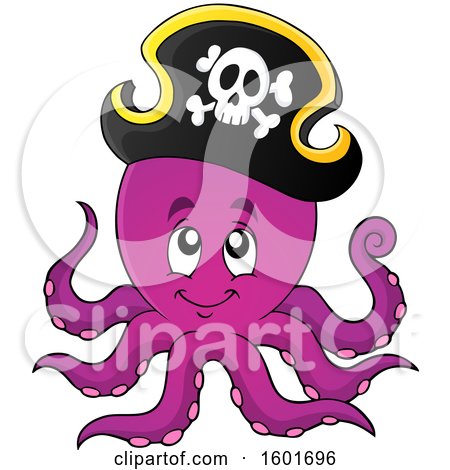 Clipart of a Purple Pirate Octopus - Royalty Free Vector Illustration by visekart