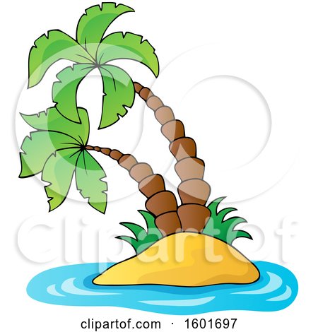 Clipart of a Tropical Island with Palm Trees and Blue Water - Royalty Free Vector Illustration by visekart