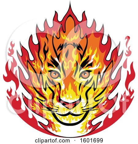 Clipart of a Flaming Tiger Mascot Head - Royalty Free Vector Illustration by patrimonio