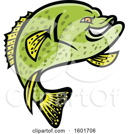 Clipart of a Jumping Tough Green Crappie Fish Mascot - Royalty Free Vector Illustration by patrimonio