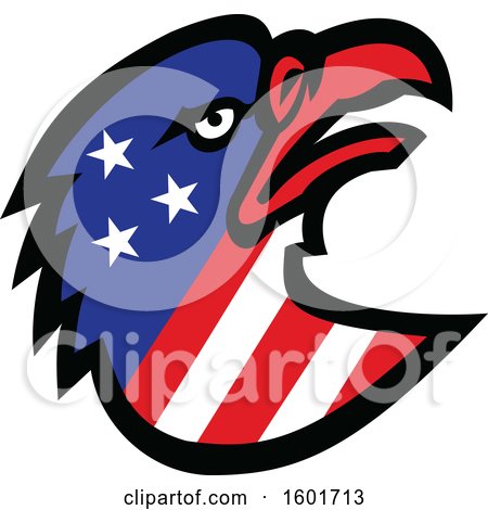 Clipart of a Tough Bald Eagle Mascot Head with American Stars and Stripes - Royalty Free Vector Illustration by patrimonio