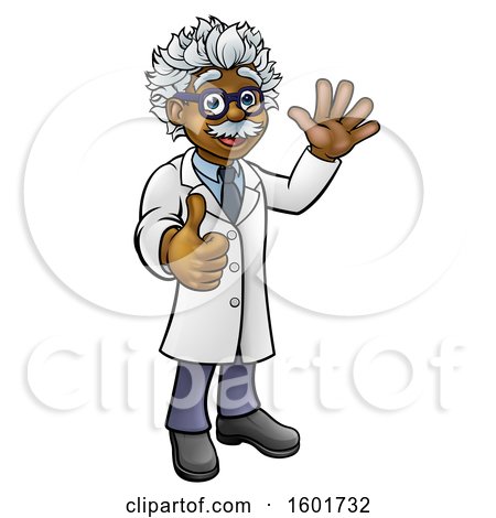 Clipart of a Black Male Senior Scientist or Doctor Waving and Giving a Thumb up - Royalty Free Vector Illustration by AtStockIllustration