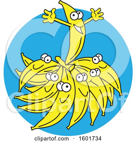 Clipart of a Top Banana on a Bunch over a Blue Circle - Royalty Free Vector Illustration by Johnny Sajem