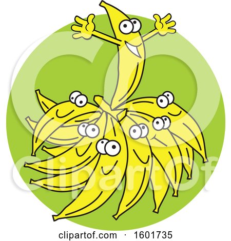 Clipart of a Top Banana on a Bunch over a Green Circle - Royalty Free Vector Illustration by Johnny Sajem