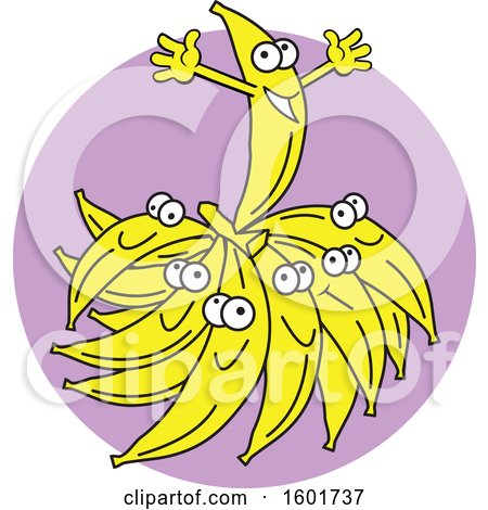 Clipart of a Top Banana on a Bunch over a Purple Circle - Royalty Free Vector Illustration by Johnny Sajem
