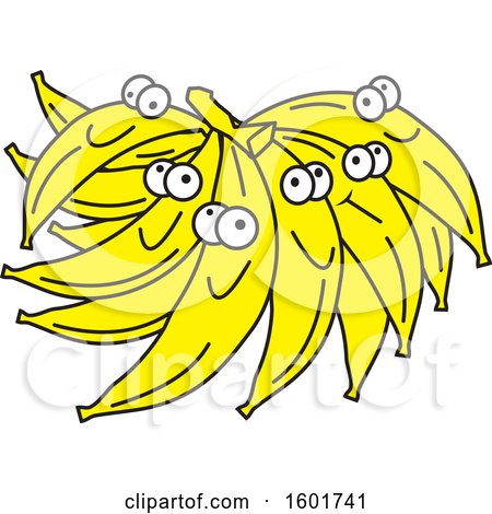 Clipart of a Cartoon Group of Happy Banana Mascot Characters - Royalty Free Vector Illustration by Johnny Sajem