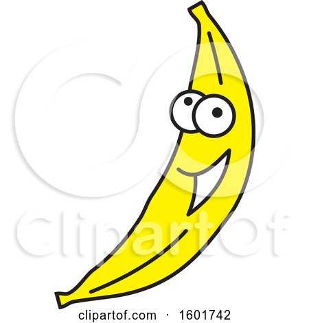 Clipart of a Cartoon Happy Banana Mascot Character - Royalty Free Vector Illustration by Johnny Sajem