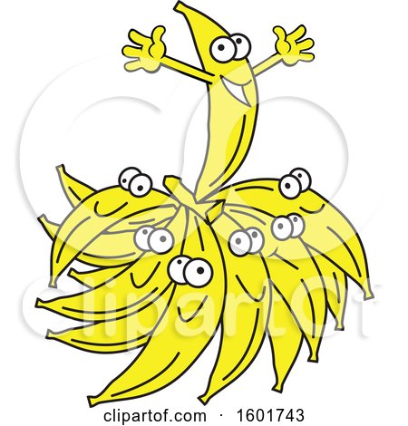 Clipart of a Cartoon Group of Happy Banana Mascot Characters with One Standing out on Top - Royalty Free Vector Illustration by Johnny Sajem