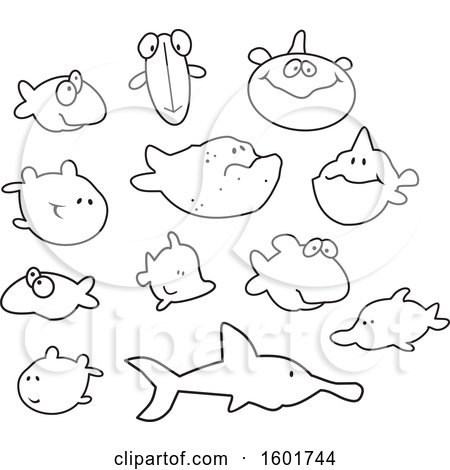 Clipart of Black and White Fish - Royalty Free Vector Illustration by Johnny Sajem