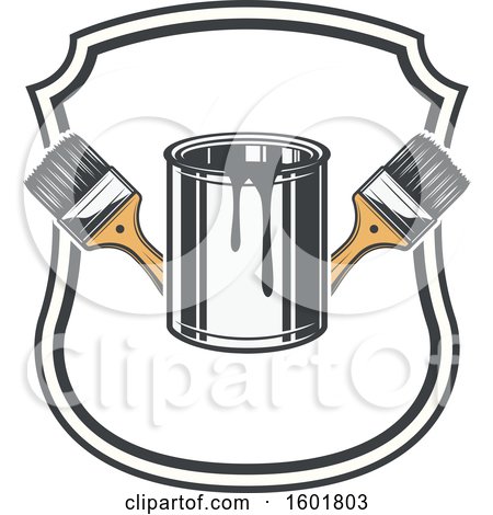 Clipart of a Shield Frame with a Paint Can and Brushes - Royalty Free Vector Illustration by Vector Tradition SM