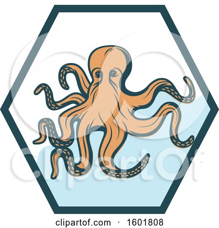 Clipart of a Hexagon and Octopus - Royalty Free Vector Illustration by Vector Tradition SM