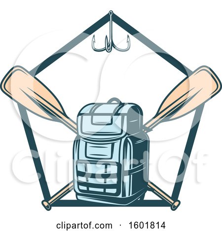 Clipart of a Pentagon Frame with a Hook Backpack and Crossed Paddles - Royalty Free Vector Illustration by Vector Tradition SM