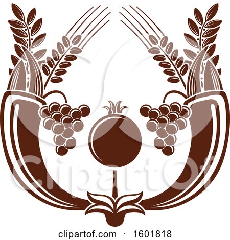 Clipart of a Brown Israel Pomegranate and Cornucopias - Royalty Free Vector Illustration by Vector Tradition SM