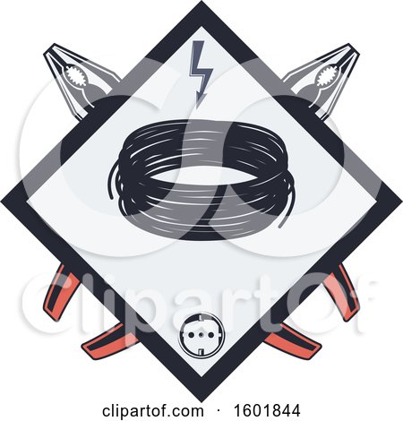 Clipart of a Diamond Frame with Electricl Wires a Socket Bolt and Pliers - Royalty Free Vector Illustration by Vector Tradition SM