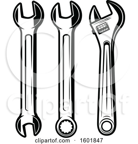 Clipart of Black and White Spanner Wrenches - Royalty Free Vector Illustration by Vector Tradition SM