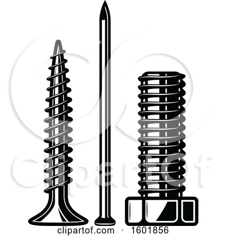 Clipart of a Black and White Nail and Screws - Royalty Free Vector Illustration by Vector Tradition SM