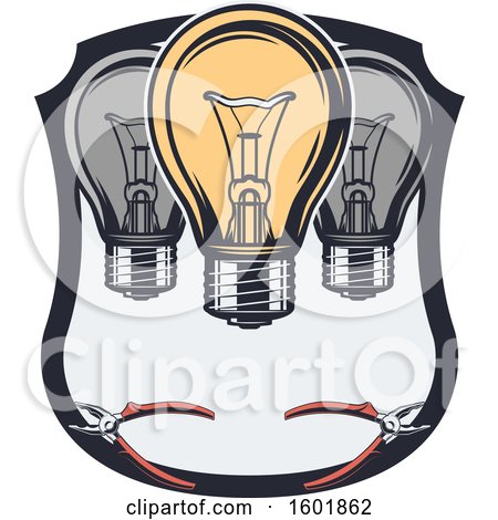 Clipart of a Shield with Light Bulbs and Pliers - Royalty Free Vector Illustration by Vector Tradition SM
