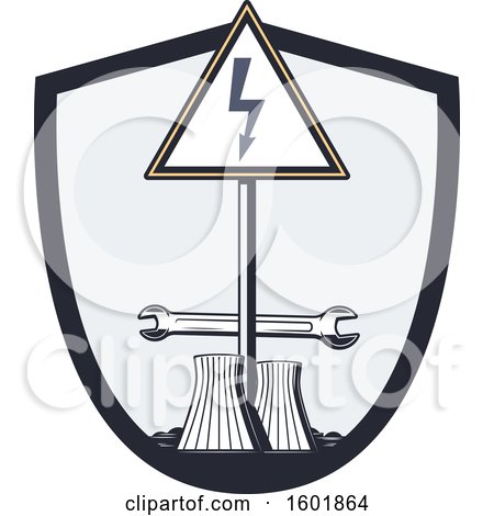Clipart of a Power Plant Shield Design with a Wrench and Sign - Royalty Free Vector Illustration by Vector Tradition SM