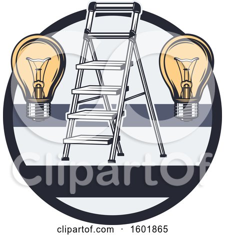 Clipart of a Round Frame with a Ladder and Light Bulbs - Royalty Free Vector Illustration by Vector Tradition SM