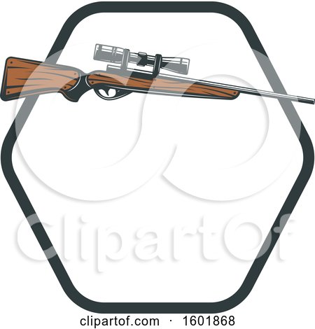 Clipart of a Hunting Rifle and Hexagon Frame - Royalty Free Vector Illustration by Vector Tradition SM