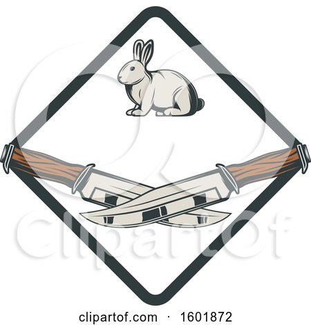 Clipart of a Rabbit and Crossed Hunting Knives in a Diamond Frame - Royalty Free Vector Illustration by Vector Tradition SM