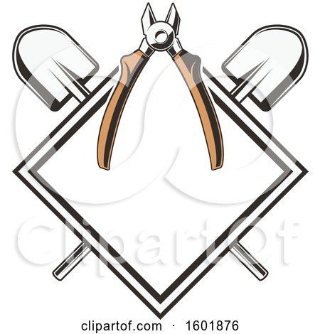 Clipart of a Diamond Frame with Pliers and Crossed Shovels - Royalty Free Vector Illustration by Vector Tradition SM