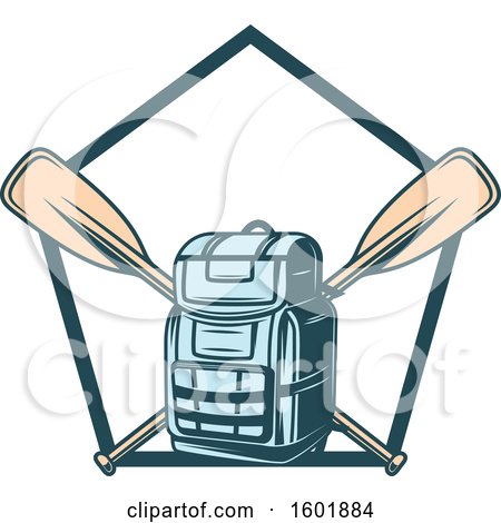 Clipart of a Pentagon Frame with a Backpack and Crossed Paddles - Royalty Free Vector Illustration by Vector Tradition SM