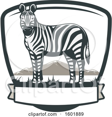 Clipart of a Zebra and Landscape in a Shield with a Banner - Royalty Free Vector Illustration by Vector Tradition SM