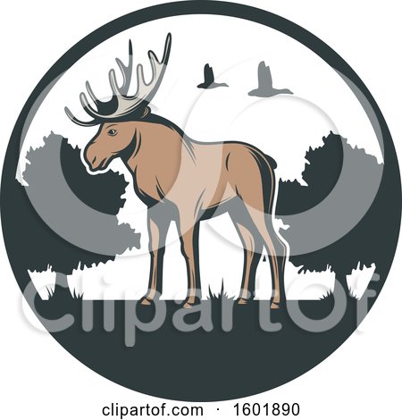 Clipart of a Moose and Landscape Circle - Royalty Free Vector Illustration by Vector Tradition SM