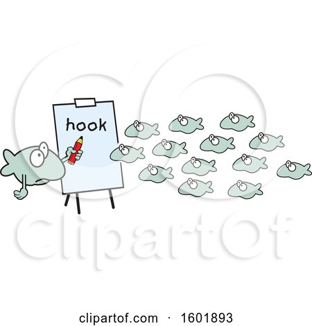 Clipart of a Teacher and School of Fish Learning About Hooks - Royalty Free Vector Illustration by Johnny Sajem