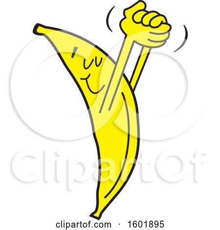 Clipart of a Cartoon Victorious Banana - Royalty Free Vector Illustration by Johnny Sajem