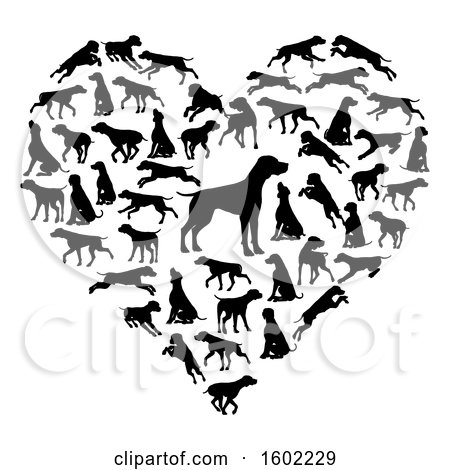 Clipart of a Heart Made of Black Silhouetted Dogs - Royalty Free Vector Illustration by AtStockIllustration