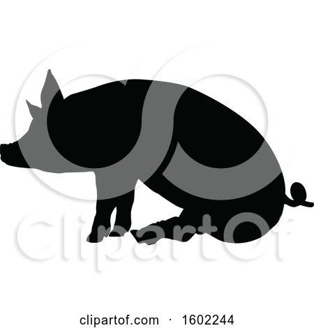 Clipart of a Black Silhouetted Pig - Royalty Free Vector Illustration by AtStockIllustration