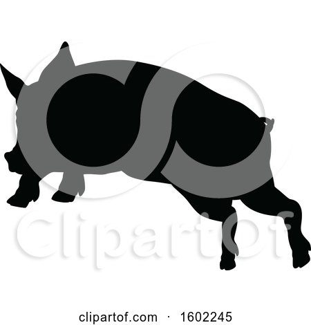 Clipart of a Black Silhouetted Pig - Royalty Free Vector Illustration by AtStockIllustration