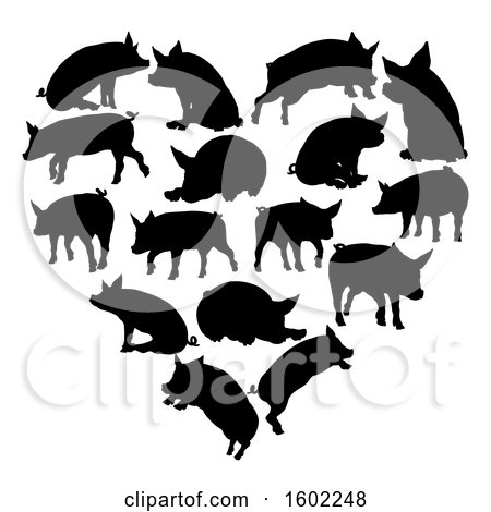Clipart of a Heart Made of Black Silhouetted Pigs - Royalty Free Vector Illustration by AtStockIllustration