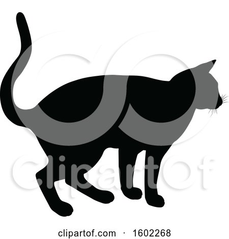 Clipart of a Black Silhouetted Cat - Royalty Free Vector Illustration by AtStockIllustration
