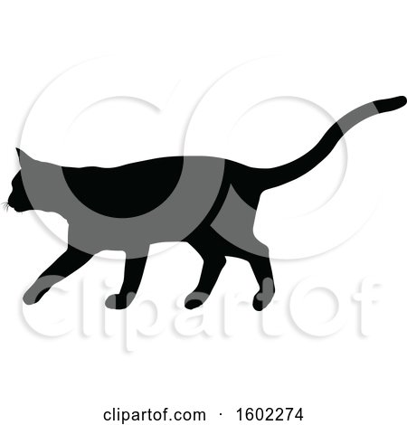 Clipart of a Black Silhouetted Cat - Royalty Free Vector Illustration by AtStockIllustration