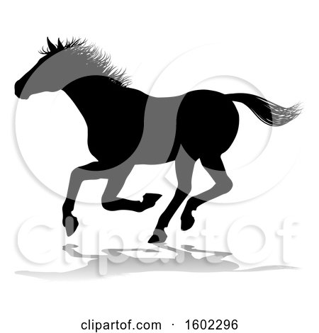 Clipart of a Silhouetted Horse, with a Reflection or Shadow, on a White Background - Royalty Free Vector Illustration by AtStockIllustration