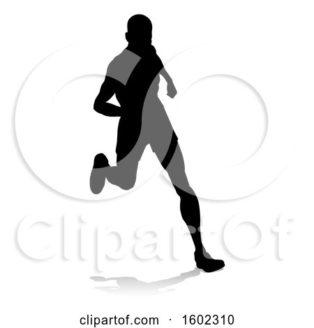 Clipart of a Silhouetted Male Runner, with a Reflection or Shadow, on a White Background - Royalty Free Vector Illustration by AtStockIllustration