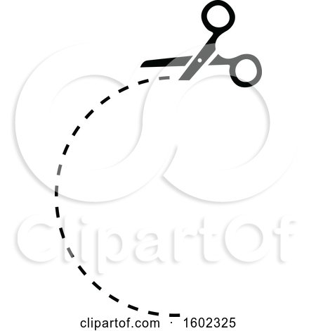 Clipart of a Black and White Pair of Scissors and Cut Lines - Royalty Free Vector Illustration by dero