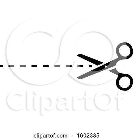 Clipart of a Black and White Pair of Scissors and Cut Lines - Royalty Free Vector Illustration by dero